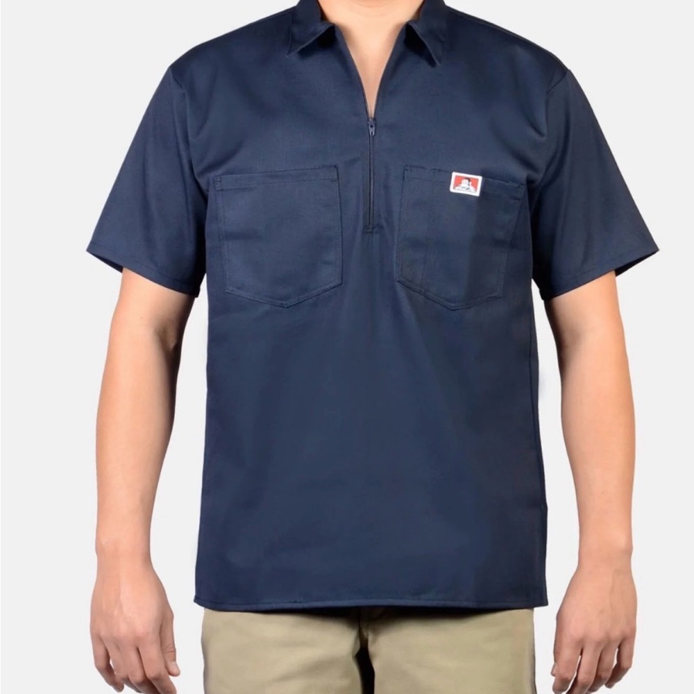 Ben Davis Navy Short Sleeve Solid 1/2 Zip Shirt with Zip Collar